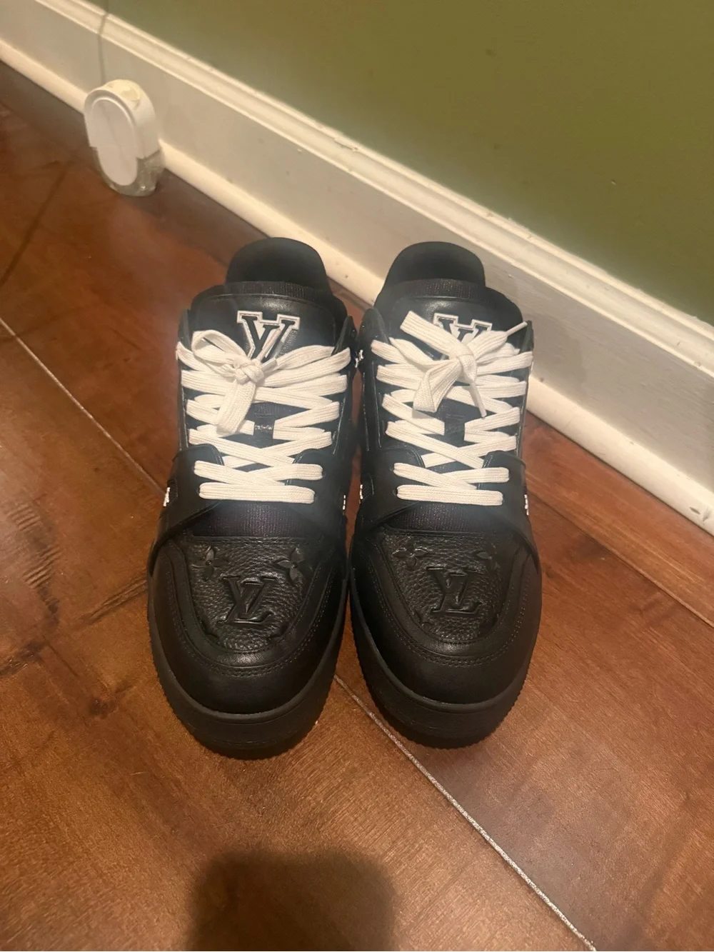 Louis Vuitton Black Leather Sneakers with White Laces
